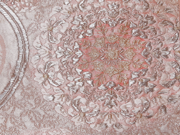 ワンタッチ帯　くらわん帯　正絹袋帯リメイク　金銀糸ピンク正倉院文　作り帯　 4枚目の画像