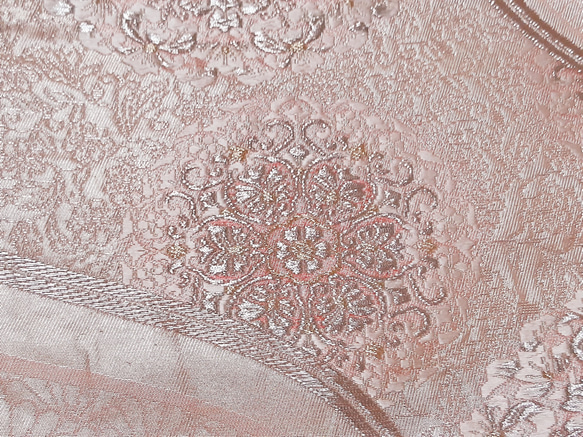 ワンタッチ帯　くらわん帯　正絹袋帯リメイク　金銀糸ピンク正倉院文　作り帯　 5枚目の画像