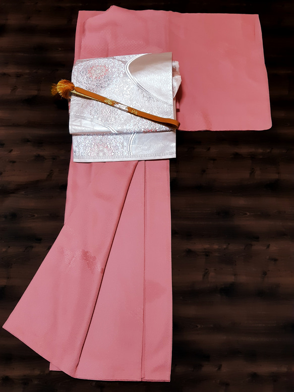 ワンタッチ帯　くらわん帯　正絹袋帯リメイク　金銀糸ピンク正倉院文　作り帯　 7枚目の画像