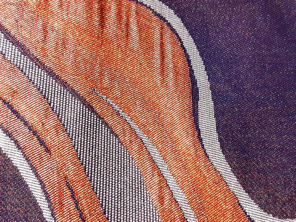 ワンタッチ帯　くらわん帯　正絹西陣織袋帯リメイク　紺茶銀糸流水文様　作り帯 4枚目の画像
