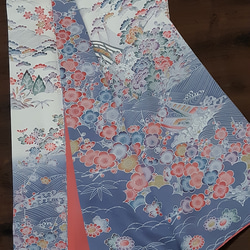 ワンタッチ着物　くらわん着物　正絹豪華な小紋リメイク　山海松菊牡丹風景文様 2枚目の画像