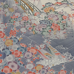 ワンタッチ着物　くらわん着物　正絹豪華な小紋リメイク　山海松菊牡丹風景文様 4枚目の画像