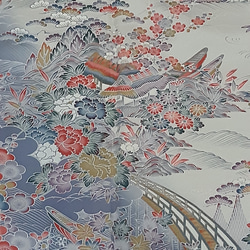 ワンタッチ着物　くらわん着物　正絹豪華な小紋リメイク　山海松菊牡丹風景文様 5枚目の画像