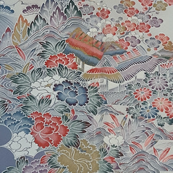 ワンタッチ着物　くらわん着物　正絹豪華な小紋リメイク　山海松菊牡丹風景文様 6枚目の画像