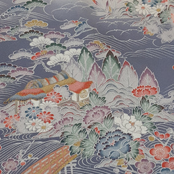 ワンタッチ着物　くらわん着物　正絹豪華な小紋リメイク　山海松菊牡丹風景文様 8枚目の画像
