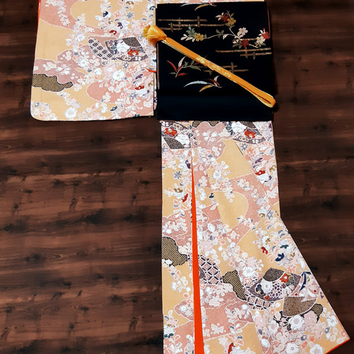 ワンタッチ着物 くらわん着物 正絹小紋リメイク 桜椿梅桔梗古典文様