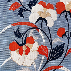 ワンタッチ帯　くらわん帯　正絹名古屋帯リメイク　くすみサックス蘭　作り帯　 3枚目の画像