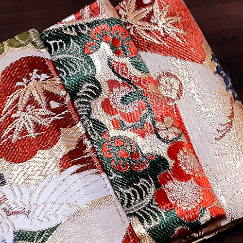 ワンタッチ帯 くらわん帯 アンティーク正絹丸帯リメイク 鶴松菊牡丹