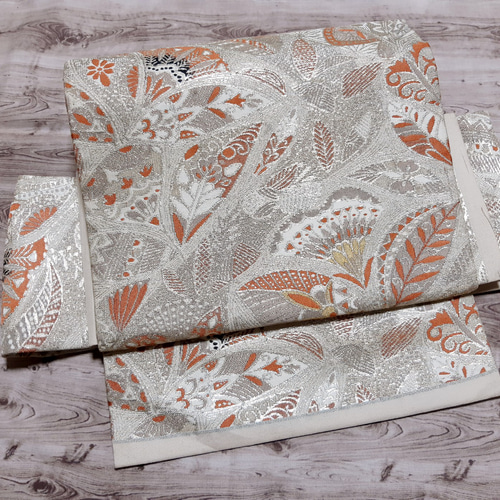 ワンタッチ帯 くらわん帯 正絹名古屋帯リメイク アンティーク銀糸正倉  