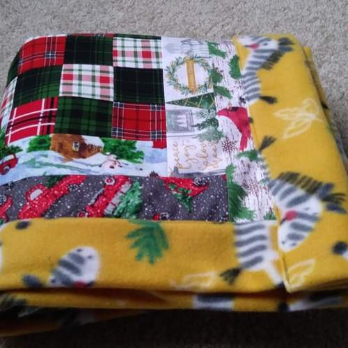 クリスマスチェック、パッチワークブランケット、ひざ掛け その他