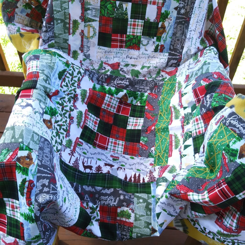 クリスマスチェック、パッチワークブランケット、ひざ掛け その他