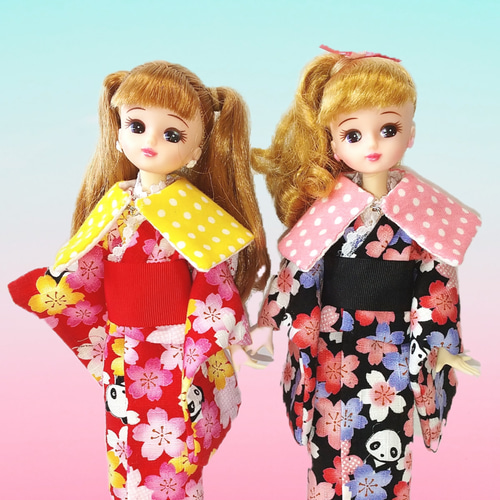 送料無料】22cmサイズ浴衣(花パンダ 赤)リカちゃんブライスサイズ 22cm 