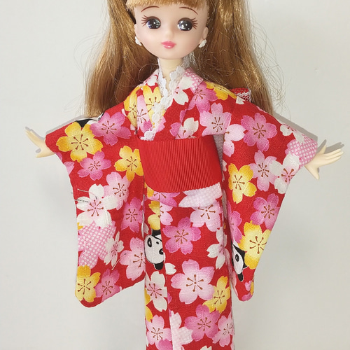 送料無料】22cmサイズ浴衣(花パンダ 赤)リカちゃんブライスサイズ 22cm 