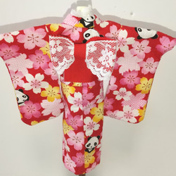 【送料無料】22cmサイズ浴衣(花パンダ 赤)リカちゃんブライスサイズ 22cm オリジナル ハンドメイド 4枚目の画像