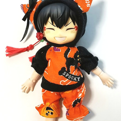 【送料無料】ハロウィン黒猫コーデ(オレンジ) オビツ11オリジナル ハンドメイド 2枚目の画像