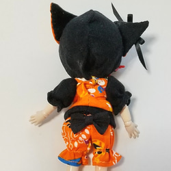 【送料無料】ハロウィン黒猫コーデ(オレンジ) オビツ11オリジナル ハンドメイド 3枚目の画像