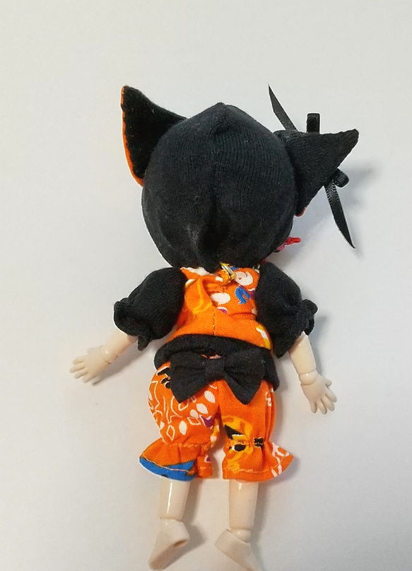 【送料無料】ハロウィン黒猫コーデ(オレンジ) オビツ11オリジナル ハンドメイド 3枚目の画像