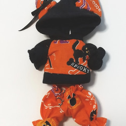 【送料無料】ハロウィン黒猫コーデ(オレンジ) オビツ11オリジナル ハンドメイド 4枚目の画像