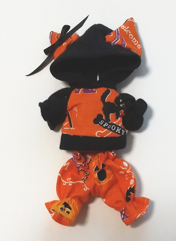 【送料無料】ハロウィン黒猫コーデ(オレンジ) オビツ11オリジナル ハンドメイド 4枚目の画像