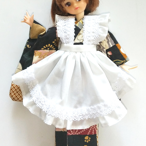 送料無料】22cmサイズ 大正浪漫なエプロンセット(黒) リカちゃん