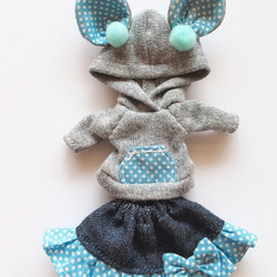 【送料無料】ネズミちゃんコーデセット(ブルー)オビツ11 オリジナル ハンドメイド 1枚目の画像