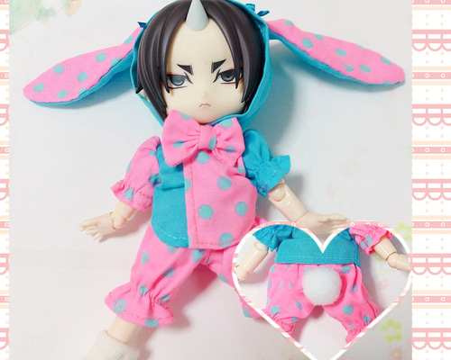 送料無料】イースターバニーコーデ(ブルー×ピンク)オビツ11 オリジナル