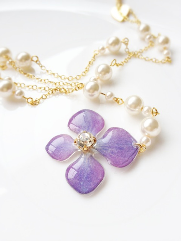 紫陽花ロザリオ風ネックレス 2枚目の画像