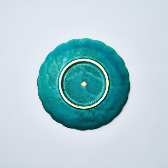 【在庫限りで販売終了】輪花皿  21cmプレート  (ターコイズブルー/トルコ青) 4枚目の画像