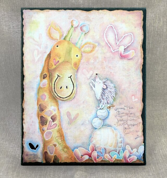 キリンさんとハリネズミ（アートキャンバスパネル） 2枚目の画像