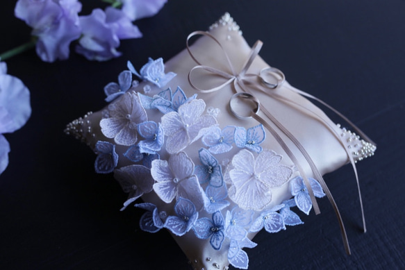 hydrangea (blue) リングピロー＊刺繍＊ウエディング＊ブライダル＊結婚式 3枚目の画像