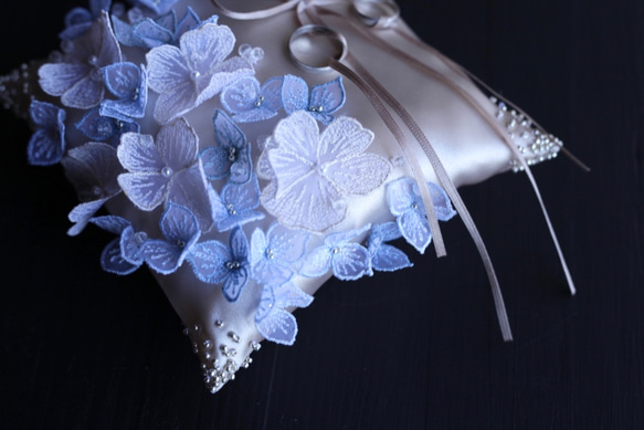 hydrangea (blue) リングピロー＊刺繍＊ウエディング＊ブライダル＊結婚式 4枚目の画像