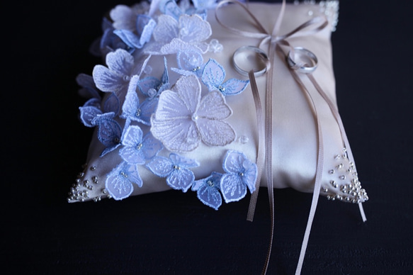 hydrangea (blue) リングピロー＊刺繍＊ウエディング＊ブライダル＊結婚式 5枚目の画像