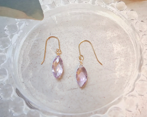 あんみ様2点おまとめ　236.宝石質大粒シトリン&アメジスト*14kgfピアス KIRARI】ブラジル産 大粒アメジストのピアス 14kgf イヤリング