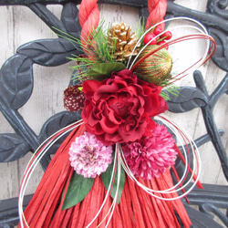 綺麗な芍薬まりお正月しめ縄飾りリース　タッセル 2枚目の画像