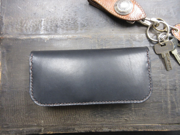 昭南皮革ベンズ使用・大容量コインケース付きウォレット（黒）受注製作　糸色が選べる 2枚目の画像