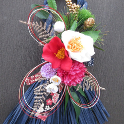 美しい豪華椿の松竹梅*お正月しめ縄飾りリ―ス 3枚目の画像