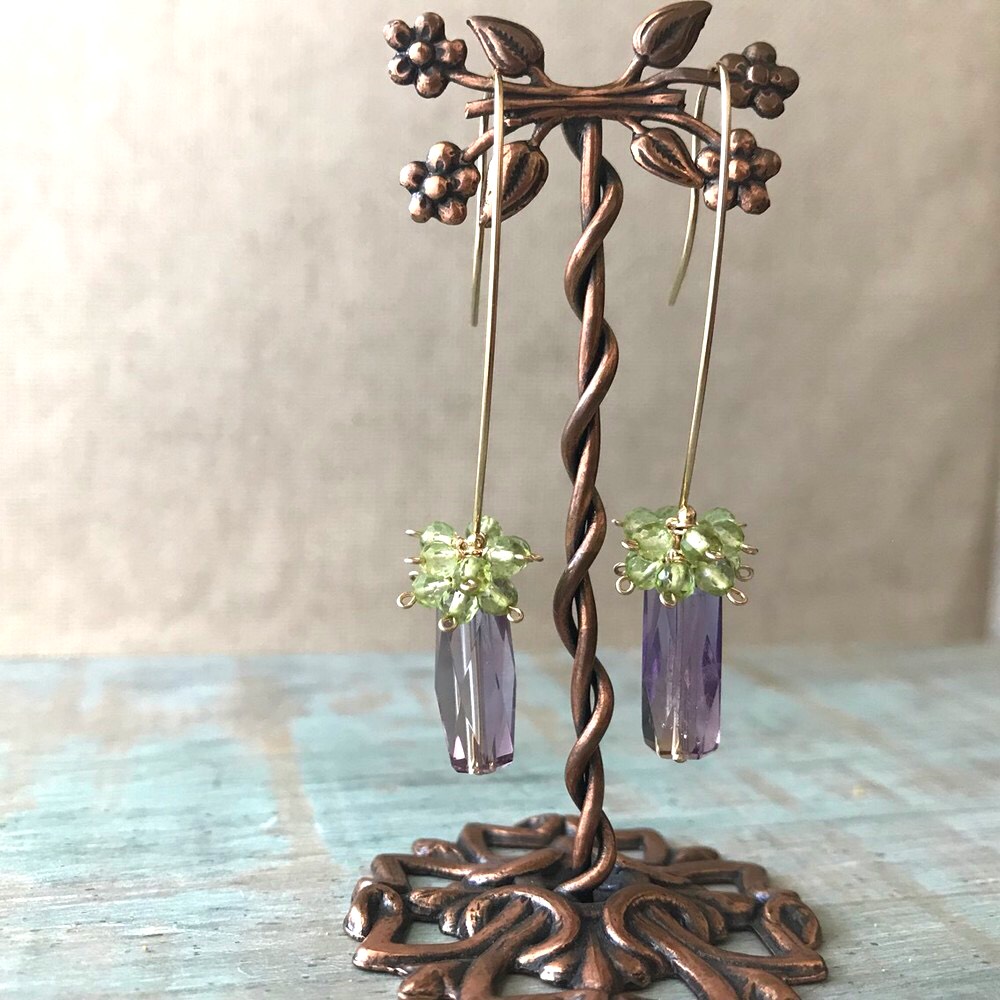 アメトリンとペリドットのお花ピアス