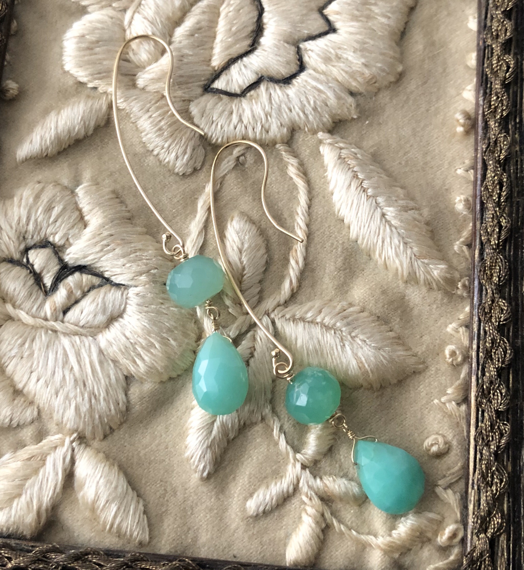 クリソプレーズのロングピアス☆14kgf 一点物