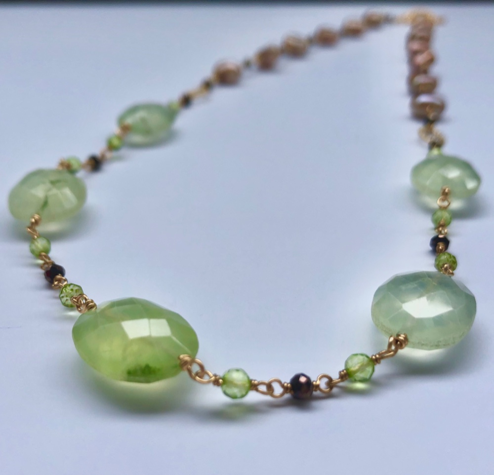 プレナイトとパールのネックレス☆一点もの