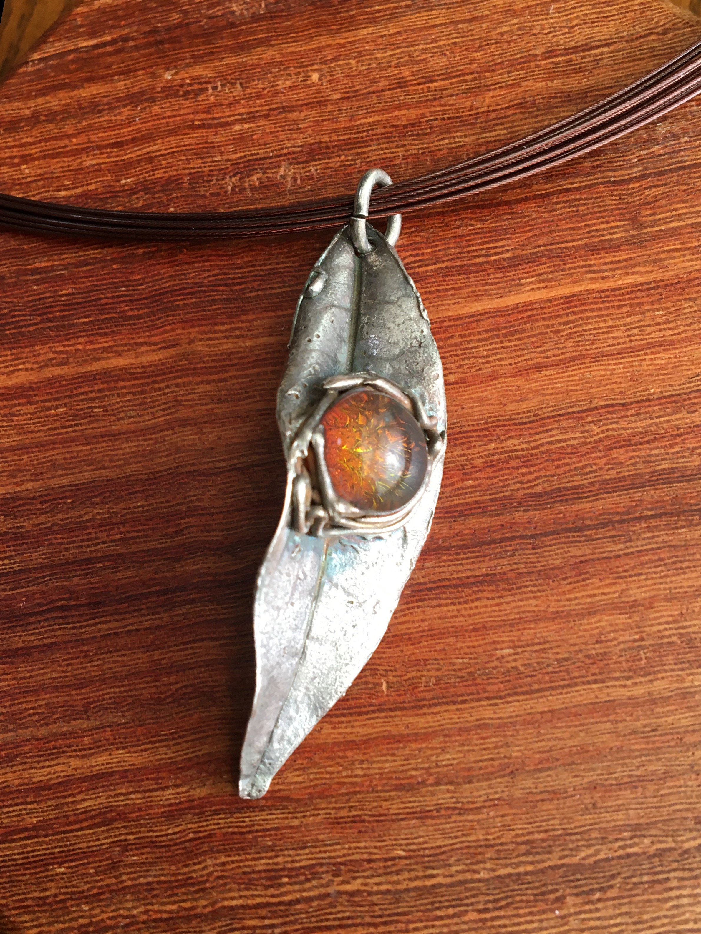 【木犀葉　黄昏】純銀製・金木犀の葉から作ったペンダント