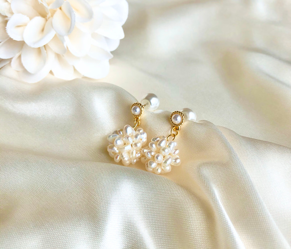 パールボタンＢ♡ハンドメイド ピアス イヤリング 結婚式 シンプル 卒業 入学 パールボタンB♡ハンドメイド ピアス イヤリング 結婚式