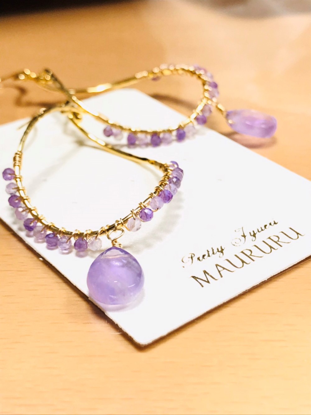 14kgf アメジストのツイスト＆ドロップピアス/イヤリング