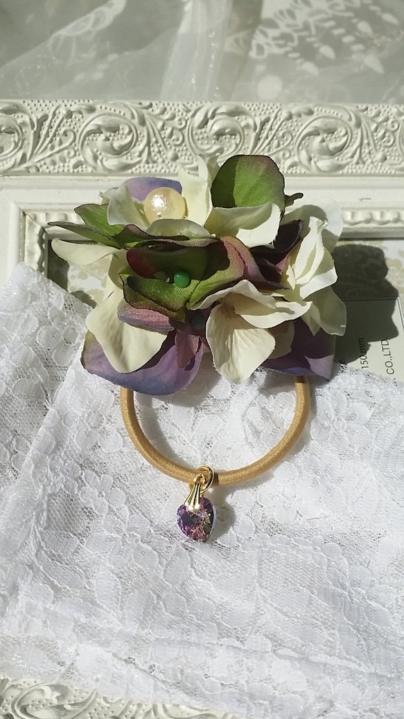 あじさいおめかし タッセル ヘアゴム あじさいおめかし タッセル ヘアゴム 大人 くるみ ボタン ヘアゴム