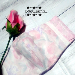 ピンク薔薇レース立体マスク　　ノーズワイヤ&フィルターポケット付き 3枚目の画像