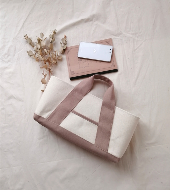 横長トートバック　Aライン 帆布トートバック　帆布トートバッグ シナモン×キナリ 1枚目の画像