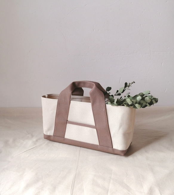 横長トートバック　Aライン 帆布トートバック　帆布トートバッグ シナモン×キナリ 2枚目の画像