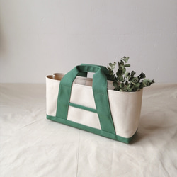 横長トートバッグ　Aライン　帆布トートバッグ　帆布トートバック　グリーン×キナリ 1枚目の画像