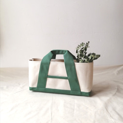 横長トートバッグ　Aライン　帆布トートバッグ　帆布トートバック　グリーン×キナリ 2枚目の画像