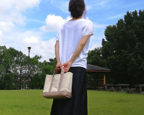 8号帆布トートバッグ(M)クリーム×ミルクティー　　まめちゃん 8号帆布トートバッグ(M)クリーム×ミルクティー まめちゃん様専用