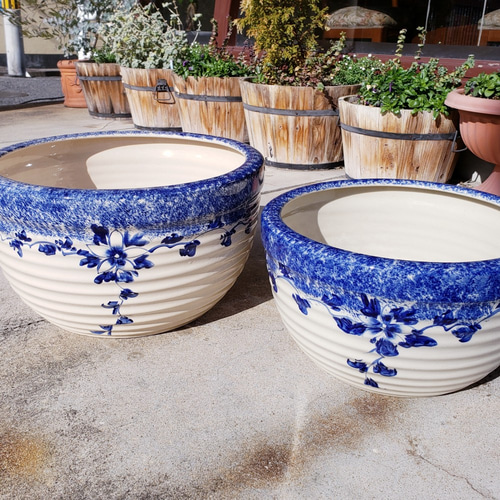 睡蓮鉢 花器 花瓶 Rika】信楽焼 睡蓮鉢 青 花器 花瓶 信楽焼